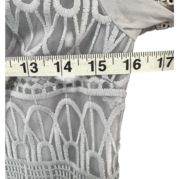 AllSaints Charlton Top Womens 4 Gray Sheer Mesh Geometric Embroidery Modern - Picture 8 of 13